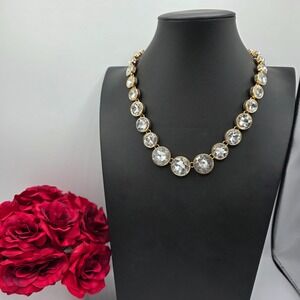 Natasha Gold Tone Crystal Statement Necklace Choker 18 Inch Clasp Closure Formal